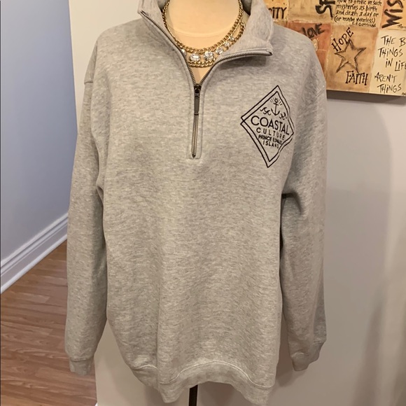 coastal cultire Tops - (PS) PRINCE EDWARD ISLAND GREY LONG SLEEVE SWEATSHIRT WITH ZIP NECKLINE XL